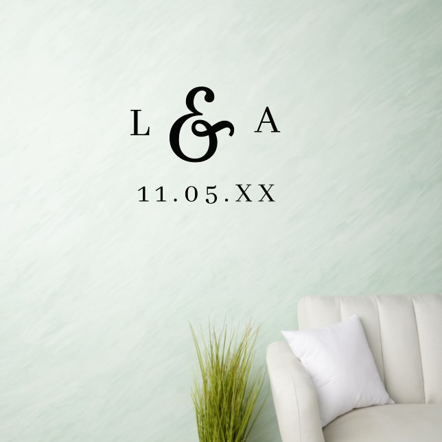 Simple Black Ampersand Wedding Monogram Wall Decal (Living Room)