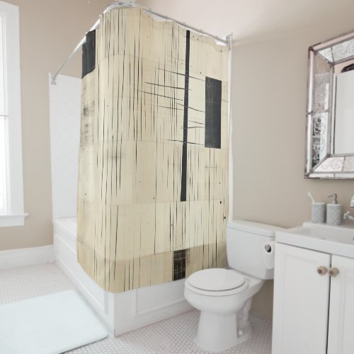 Simple Black and Beige Japandi Shower Curtain