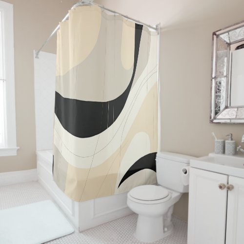 Simple Black and Beige Japandi Shower Curtain