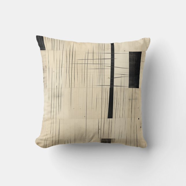 Simple Black and Beige Japandi Throw Pillow (Front)
