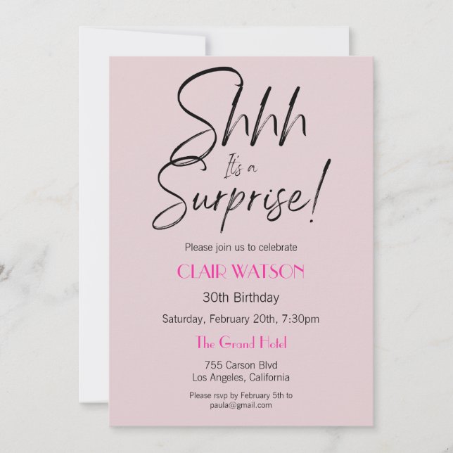 Simple Black And Beige Surprise Birthday Party Invitation (Front)