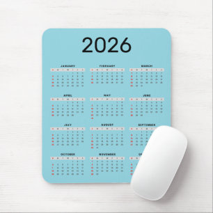 Simple black and blue 2026 Calendar Mouse Pad