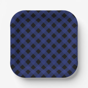 Simple Black and Blue Plaid Pattern Paper Plates