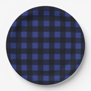 Simple Black and Blue Plaid Pattern Paper Plates