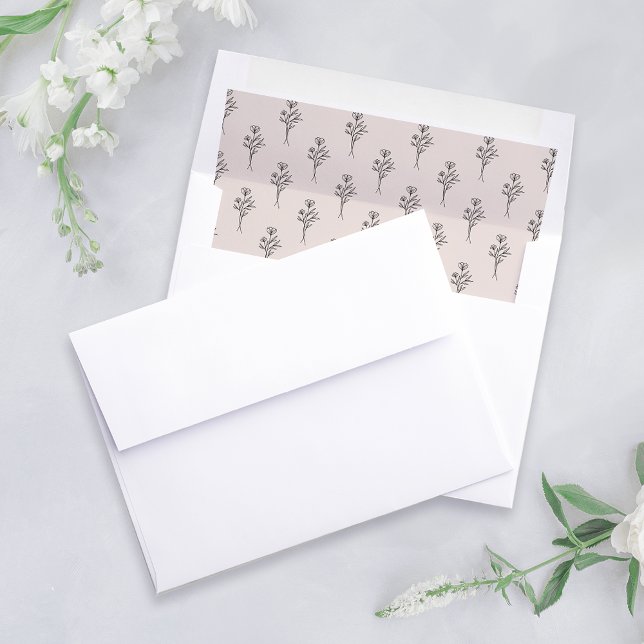 Simple Black and Blush Outline Floral Patterned Envelope Liner (Creator Uploaded)