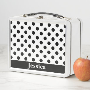 Simple Black and Dots Pattern with Name Metal Lunch Box