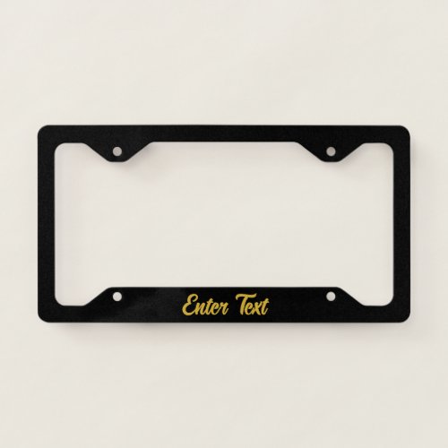 Simple Black and Faux Gold Script Text Template License Plate Frame