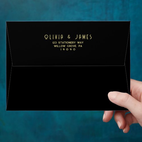 Simple Black And Gold Art Deco Gatsby 20s Wedding Envelope