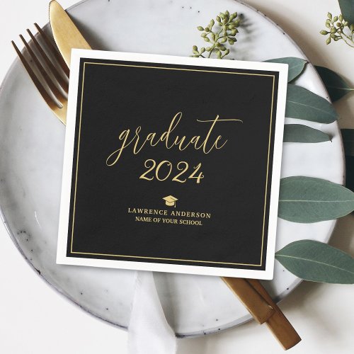 Simple Black and Gold Class of 2024 Graduation Napkins