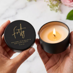 Simple Black and Gold Forty Birthday Party Mini Candle Favors