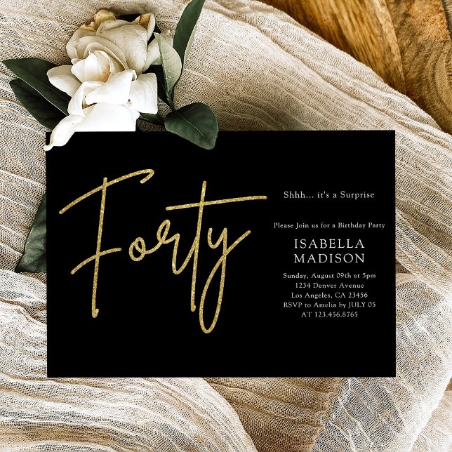Simple Black and Gold Glitter 40th Birthday Invitation (Simple Black and Gold Glitter 40th Birthday Invitation
)