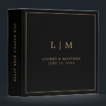 Simple Black and Gold Monogram Elegant Wedding 3 Ring Binder<br><div class="desc">Simple wedding binder featuring a modern yet elegant design with your two letter monogram along with your names and wedding date surrounded by a thin border. All text is in gold over a black background. The fonts and background colors may be changed to any colors you wish. A chic and...</div>