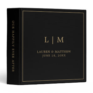 Simple Black and Gold Monogram Elegant Wedding 3 Ring Binder