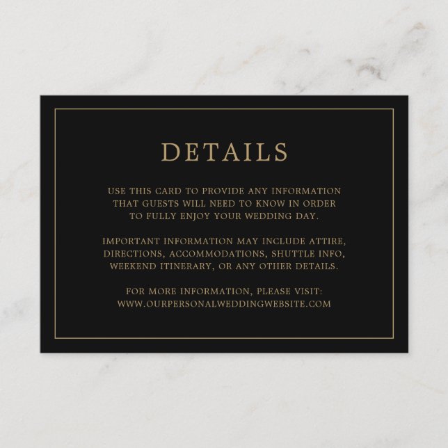 Simple Black and Gold Monogram Elegant Wedding Enclosure Card (Front)