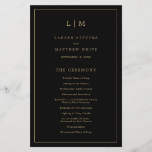 Simple Black and Gold Monogram Elegant Wedding Flyer