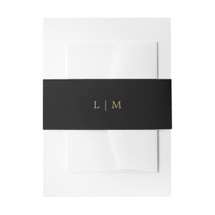Simple Black and Gold Monogram Elegant Wedding Invitation Belly Band
