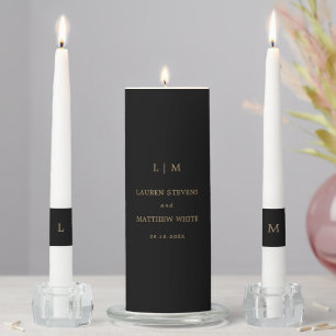 Simple Black and Gold Monogram Elegant Wedding Unity Candle Set