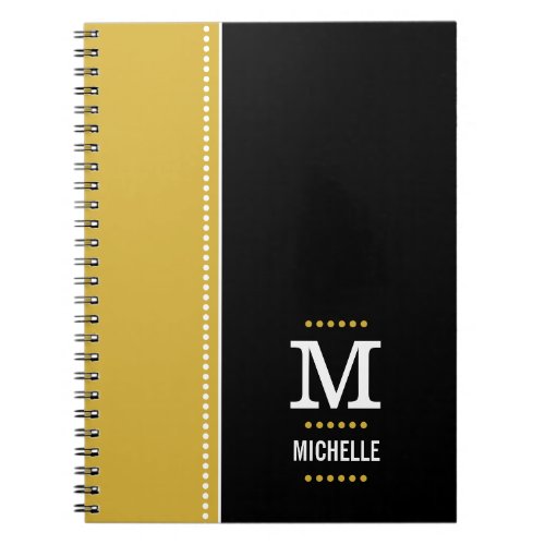 Simple Black And Gold Monogram Initial Custom Name Notebook