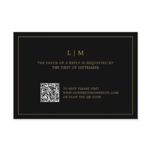 Simple Black and Gold Monogram QR Code Wedding RSVP Card