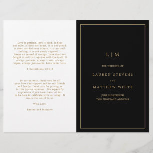 Simple Black and Gold Monogram Wedding Program