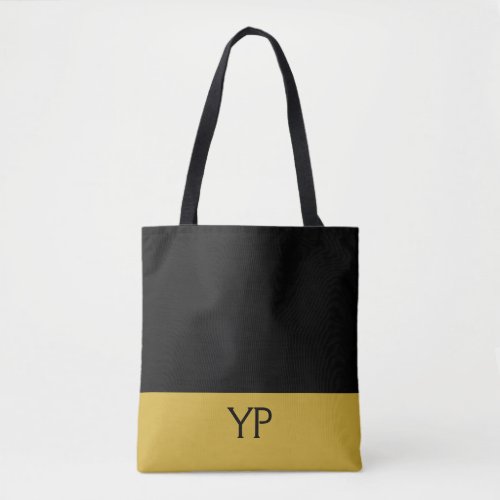 Simple Black and Gold Monogrammed Tote Bag
