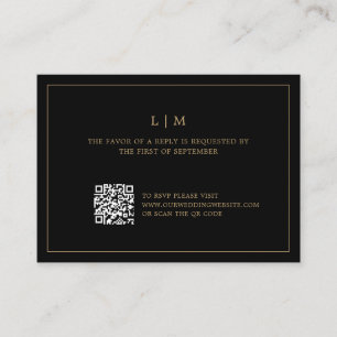 Simple Black and Gold QR Code Elegant Wedding RSVP Note Card