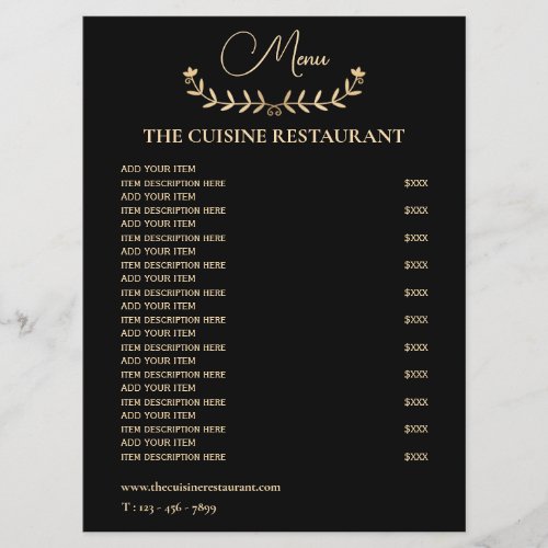 Simple Black And Gold Small Restaurant  Menu