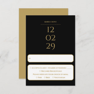 Simple Black And Gold Special Date Wedding RSVP Card