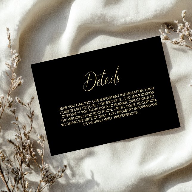 Simple Black and Gold Wedding Details Enclosure Card (Creator Uploaded)