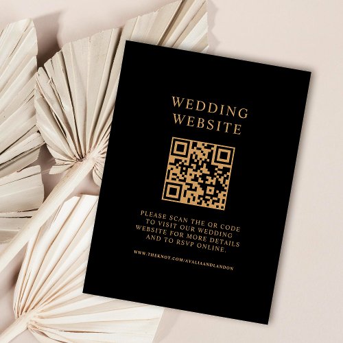 Simple Black and Gold Wedding QR Code Enclosure Card