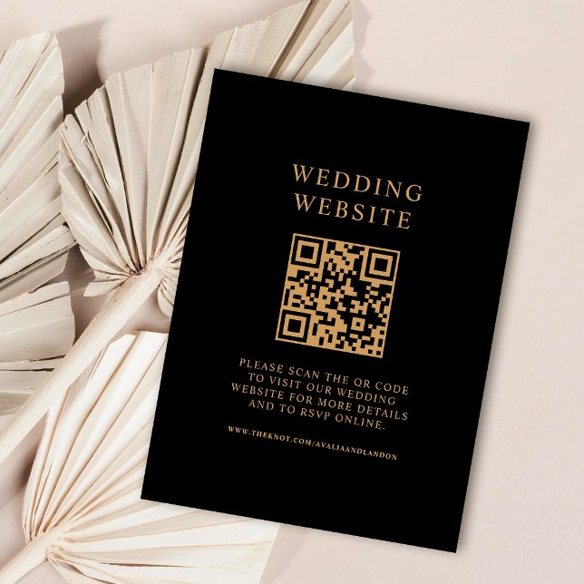 Simple Black and Gold Wedding QR Code Enclosure Card (Creator Uploaded)