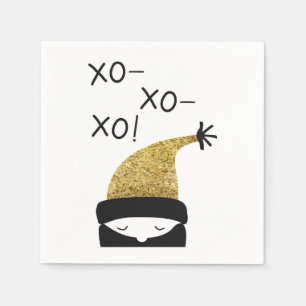 Simple black and gold xoxo winter cap pompom napkins