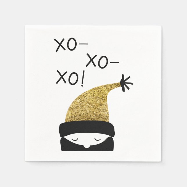 Simple black and gold xoxo winter cap pompom napkins (Front)