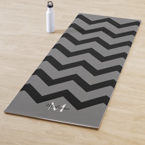 Simple Black and gray Chevron pattern Monogram Yoga Mat