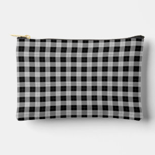 Simple Black and Gray Gingham Style Plaid Accessory Pouch