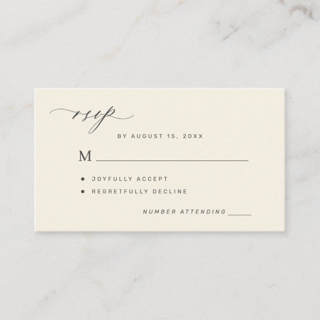 Simple black and ivory wedding RSVP Enclosure Card (Front)