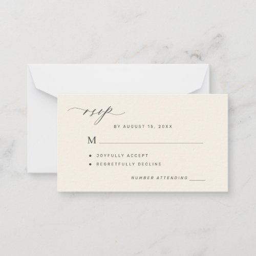 Simple black and ivory wedding RSVP Note Card