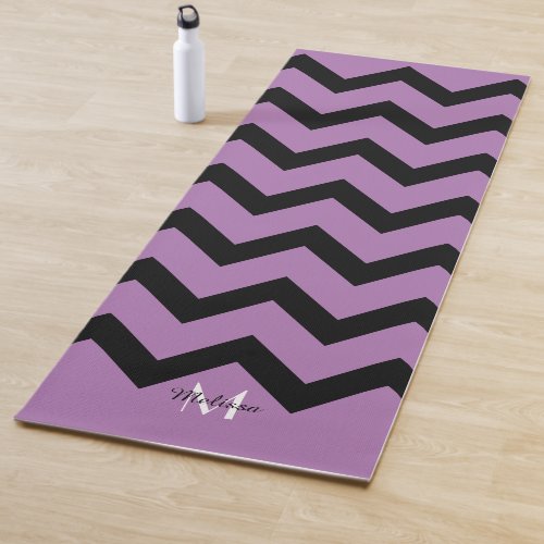 Simple Black and lavender Chevron pattern Monogram Yoga Mat