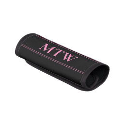 Simple Black and Pink Text Template Monogram Luggage Handle Wrap