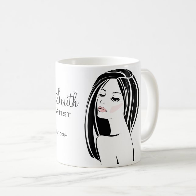 Simple Black and Pink Woman Face Beauty Salon  Coffee Mug (Front Right)