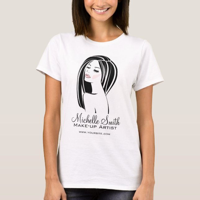 Simple Black and Pink Woman Face Beauty Salon  T-Shirt (Front)