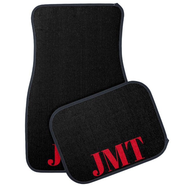 Simple Black and Red Text Initials Monogram Car Floor Mat (Set)