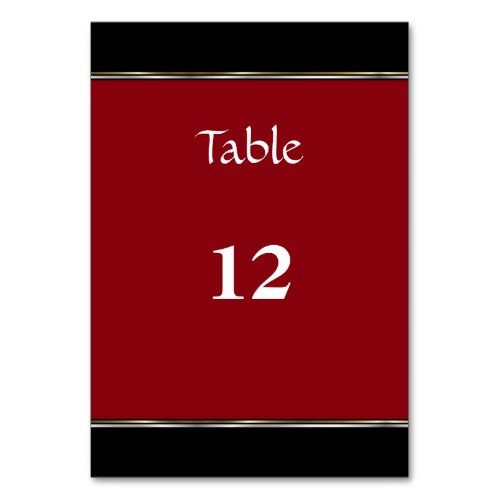 Simple Black and Red Wedding Table Number