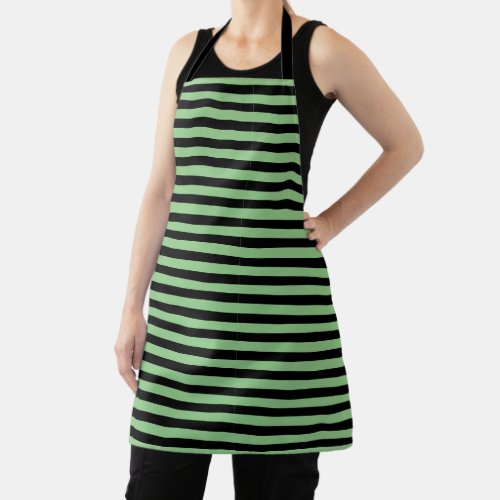 Simple Black and Sage Green Horizontal Striped Apron