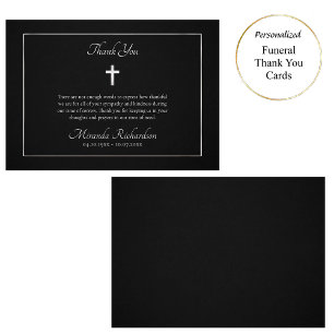 Simple Black and Silver Catholic Funeral  Thank You Card