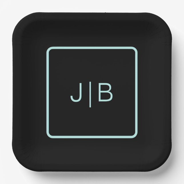 Simple black, and teal customizable  paper plates (Front)