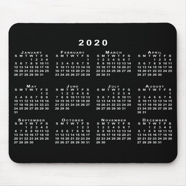 Simple Black and White 2020 Calendar Mouse Pad (Front)