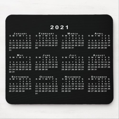Simple Black and White 2021 Calendar Mouse Pad
