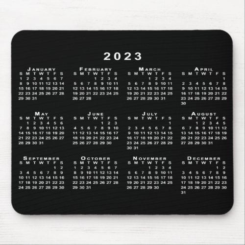 Simple Black and White 2023 Calendar Mouse Pad