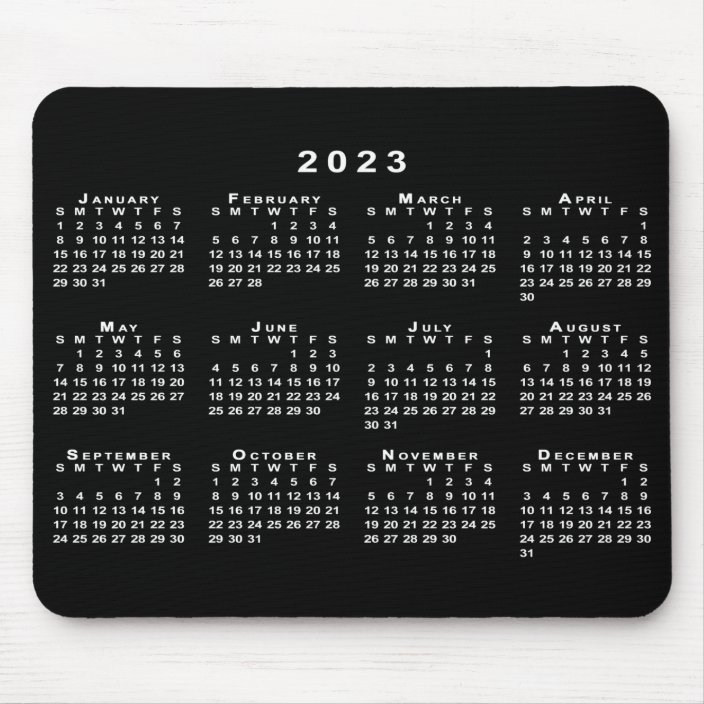 Simple Black and White 2023 Calendar Mouse Pad Zazzle